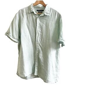 Perry Ellis Linen Shirt Mens Size XL Light Sage Green Short Sleeve Minimalist
